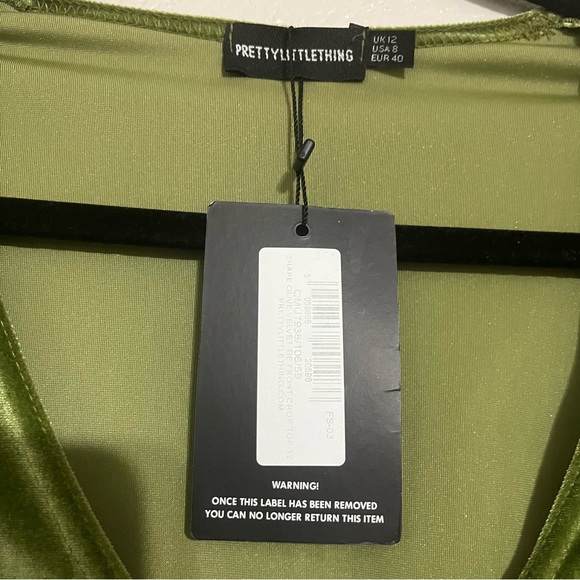 NWT PLT Shape Olive Velvet Tie Front Crop Top with Matching Velvet Tights Size 8 - Picture 9 of 9